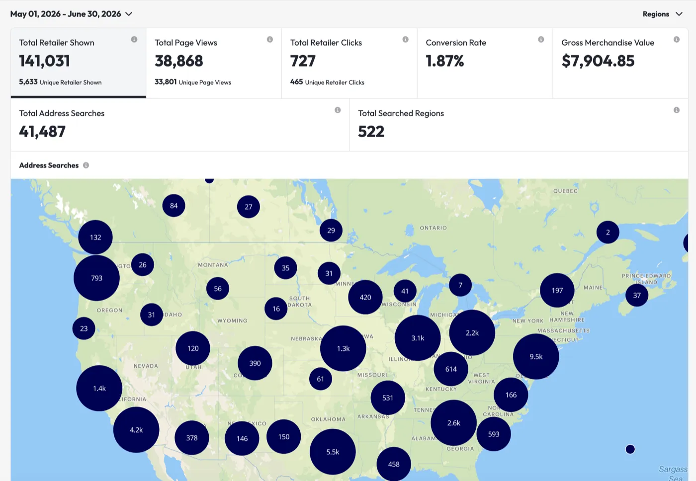 Website where-to-buy page — $7,904.85 gross merchandise value